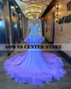 Party Dresses Light Purple Feathers Long Sleeve Prom For Black Girl Tassels Mermiad Evening Dress Wedding Gown Crystal Beads