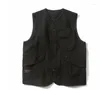 Men's Vests Japan Autumn Cotton Vest Fashion Multi-pockets Cargo Amekaji Sleeveless Jacket Men Casual Waistcoat