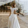 Party Dresses Bohian Two Pieces Wedding Dresses 2021 Lace Top Short Seve Bridal Gown Jewel Neck Beach Wedding Gown Vestidos de Novia 0408H23