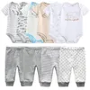 Kleidungssets Born 6pcs Bodysuits 4pcs Pants Baby Boy Girl Sommerkleidung Infant Gift Suit Cotton Cartoon Print