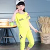 衣料品セット2023女の子の服の印刷パターンスポーツ子供のスーツ幼児の半袖Tシャツハーレンクロップドパンツ