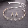 Haarspeldjes Luxe Sieraden Zeester Kristal Bruid Tiara Bruiloft Accessoires Hoofdtooi Goud Kleur Hoofdbanden Lint Ketting Cadeau