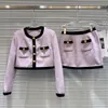 Women's color block o-neck woolen gold buttons velvet patched short jacket and skirt twinset 2 pc dress suit SML