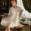 Women's Sleepwear Sexy Summer Ice Silk Night Dress Princess Nightwear Women Satin V Neck Half Sleeve Nightdress Solid Color Nightgown