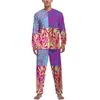メンズスリープウェアカラーブロックプリントパジャマレインボースウォーズオスの長袖のかわいいパジャマセット2ピースベッドルーム秋のナイトウェアギフトのアイデア