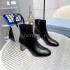 Women Nylon Designer Re Shoes Ankle Bootschunky Heels Suede High Barrel Shiny Leather Knee Boots Fashion Round Toe Booties 63854