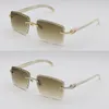 Designer New Rimless Diamond Cut Lens Lunettes de soleil Original Blanc Véritable Corne Naturelle Lunettes de soleil Homme et Femme Cadre en métal en or 18 carats Taille de la lentille carrée 58-18-140mm