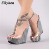 Sandaler Eilyeken Fashion Gingham Thick Bottoms Wedge Women Ankle Buckle Strap Platform High Heels PVC Transparent Femme Shoes 230408