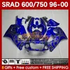 Body Kit för Suzuki Srad GSXR 750 600 CC GSXR600 GSXR750 1996-2000 168NO.6 GSX-R750 GSXR-600 1996 1997 1998 1999 2000 600cc 750cc 96 97 98 99 00 Moto Fairing Silvery Blue