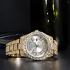 Armbanduhren Iced Out Uhr für Männer Luxus Voller Moissanit Gold Tag Datum Uhren Hip Hop Mode Party Kleid Männliche Uhr Drop