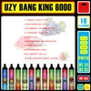 Original UZY Bang King 6000 Puff Jetable E Cigarettes 0.8ohm Mesh Coil 14ml Pod Batterie Rechargeable Électronique Cigs Puff 6K 0% 2% 3% 5% Vape Pen Kit 10 saveurs en stock