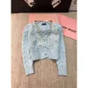 2023 Autumn New Design Sense Heavy Work Nail Diamond Pearl V-Neck Long Sleeve Short Knitted Cardigan Sweater Coat Women