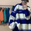 Herrtröjor Autumn randig stickad tröja män streetwear nischpar överdimensionerade varma pullover mångsidiga lös casual jumper