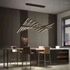 Żyrandole nordycka minimalistyczna sztuka Fishbone LED żyrandol Dekoracja domowa salon akryl aluminium PVC długie oprawy oświetleniowe