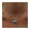 Pendant Necklaces Crystal Blue Evil Eye Pendent Necklace For Women 18K Gold Plated Double Layer Chain Lucky Charm Necklaces Jewelry Gi Dhmnc