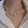 Sier brisé, plusieurs taels de perles, collier de chaîne géométrique irrégulière, tempérament à la mode de style Mori, chaîne de clavicule,