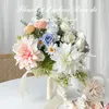 Wedding Flowers White Pink Artificial Silk For Home Bouquet Decor Bedroom Centerpiece Table Arrange Bride Holding Fake