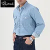 Erkek gündelik gömlekler mbbcar proses yıkama denim gömlek erkek amekaji Amerikan vintage ağır gündelik araç gömlek yüzme dönen ip boyalı geniş kumaş 9188 230408