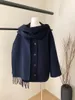 Damen-Trenchcoats, modische Herbst- und Winter-Freizeitpullover, passender Umhang, dunkelblauer Wollmantel, mit Schal, Cape-Oberteil