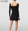 Casual Kleider Runway Designer Frauen Luxus Diamanten Perlen Langarm A-linie Mini 2023 Elegante Weiß Schwarz Gestrickte Pullover Kleid