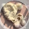 Beanie / Skull Caps Lolita elemento outono e inverno quente pele de coelho chapéu de proteção de orelha chapéu de lã de malha bonito bola de pele 231108