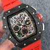 Nuevo reloj mecánico automático de fibra de carbono mate para hombre Reloj de caucho rojo negro equipado con calendario1