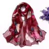 Lenços gradiente de cor múltipla cor rosa flor chiffon georgette lenço mulheres lotus folha folha longa xale de verão bandana elegante 230407