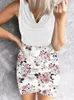 Casual Dresses Women Floral Ruched Cowl Neck Mini Bodycon Dress Summer Daily Party Club Sleeveless Tank Patchwork Sundress 2023