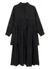 Sıradan elbiseler xitao siyah şifon patchwork gömlek elbise gevşek moda dönüş yakalı dantel tek göğüslü 2023 sonbahar wld9498