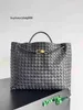 Lyxig handväska Botteg Andiamoes 45 cm äkta läder Kvinnspåse Design Metal Rope Buckle Woven Tote One Shoulder Portable Large Capacity Vegetable Basky Bun