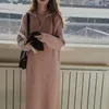 Casual Dresses Mid-Length Loose Knitted Sweater Dress Winter Half-Open Collar Women's Over Knee Skirt Solid Fashion Ladies Long Sleeve