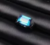 Cluster Rings Luxury Big Size Square Natural Blue Topaz Gem Ring With Silver Jewelry Party Anniversary Birthday Selling Gift