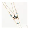 Collier pendentif cristal bleu mauvais œil pour femmes plaqué or 18 carats chaîne double couche porte-bonheur colliers Dhgarden Dhx6H