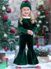 Ensembles de vêtements Girlymax 4 pièces filles vêtements de noël ensemble enfants à manches longues velours haut Flare pantalon chapeau noël Santa costume 231108