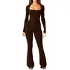 Original and Fashionable Women's Long Sleeve High Elasticity Jumpsuit with Corset Waist and Wide Leg Design Square Neckline Ideal for Harajuku Style AST18284