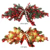 Couronne de branches de pin artificielles de noël, fleurs décoratives, avec nœud à carreaux, cadeaux de Festival d'art de vacances pour décor de linteau de porte murale