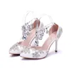 Dress Shoes Woman Summer Sandals White Wedding Bride Party Ladies Pumps Crystal Rhinestone Pointed Toe High Heels Bridesmaid