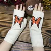 Fashion Hot Selling Autumn and Winter Brodery Embroidery Red Farterfly Warm Sticked Woolen Gloves Fingerless Gloves and All Inclusive handskar