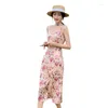 Casual Kleider Frauen Lange Floral Bodycon Slip Kleid Sommer 2023 Runway Backless Boho Vintage Koreanische Fee Urlaub Party Wrap