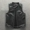 Men's Vests Japanese Casual Genuine Vest Mens Horsehide Slim Fit Motorcycle Biker Collarless Sleeveless Riding Leather Jacket