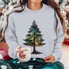 Sweat à capuche pour femmes, col rond, manches longues, imprimé arbre de noël, pull à manches bouffantes, haut Junior