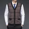 Gilet da uomo Gilet cardigan in pura lana Autunno e inverno addensato scozzese jacquard lavorato a maglia