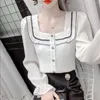 Women's Blouses Unique Chiffon Top Design Sense Small Autumn 2023 French Vintage Square Neck Sweet Shirt Women