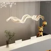 Żyrandole nordycka kreatywna design Long Wave LED Lights Light Restaurant Bar lampa jadalnia wystrój domu żyrandol wiszący oświetlenie