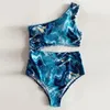 Damen-Bademode, Stern-Print-Bikini, Damen-Badeanzug, eine Schulter, sexy Badebekleidung, Tankinis-Set, Bikini