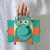 Kids Cute Cartoon Silicone Tablet Cases For iPad 10.2 10.5 10.9 mini 1/2/3/4/5 6 9.7 11 360 Rotation Shockproof Cover stand Hand Holder with Shoulder Strap