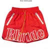 Men's Shorts Women Casual Mesh Leather Embroidered Track Breathable 2022ss Rhude Elastic Waist Drawstring Shorts om