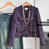 Giubbotti da donna Viola Piccola Fragranza Tessuto Giacca di Tweed 2023 Femminile Scollo A V Nappa Francese Casual Elegante Donna Cappotto Corto Autunno Inverno