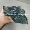 Mooie Indian Agate Wolf Head Skull Decor Metafysische genezing Handgemaakt gebarnde natuurlijke meerkleurige kwarts Crystal Gemstone Dier krachtig standbeeld ornament