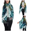 Scarves Blue And Gold Marble Scarf For Women Fall Winter Cashmere Shawls Wrap Abstract Art Long Shawl Evening Dress
